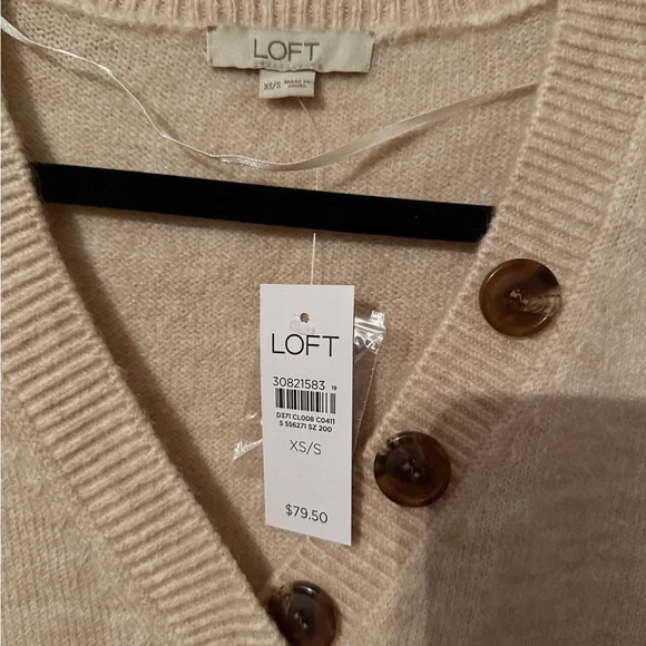 LOFT Cream V-Neck Poncho with Button Accents - Picture 2 of 3